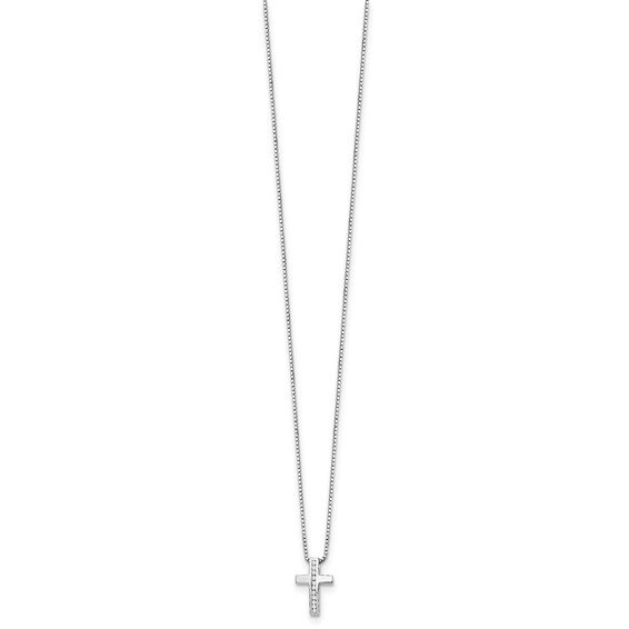White Ice Sterling Silver Rhodium-plated 18 Inch Diamond Cross Slide Pendant Necklace with 2 Inch Extender
