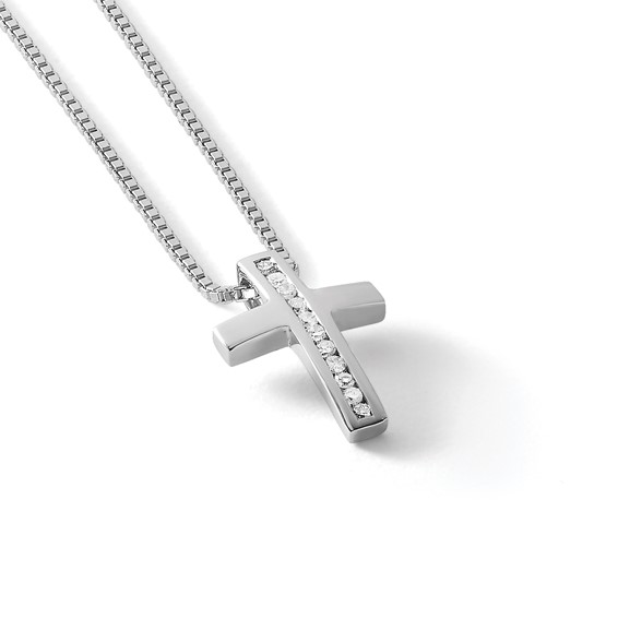 White Ice Sterling Silver Rhodium-plated 18 Inch Diamond Cross Slide Pendant Necklace with 2 Inch Extender