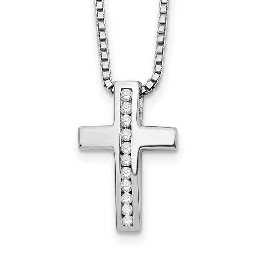 White Ice Sterling Silver Rhodium-plated Diamond Cross Slide Pendant Necklace with 2 Inch Extender, 18"