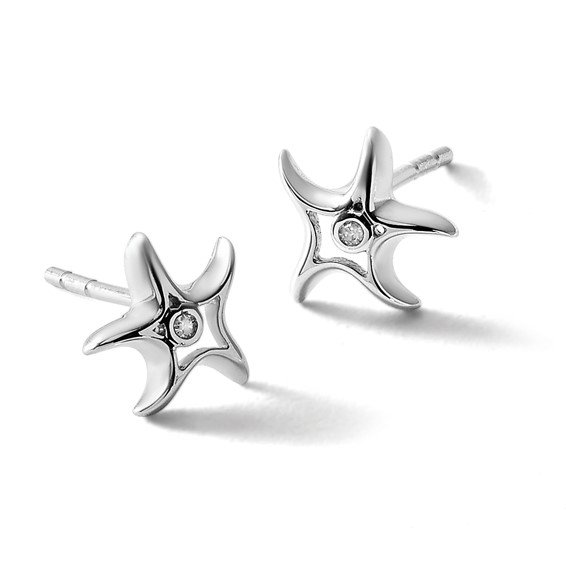 White Ice Sterling Silver Rhodium-plated Diamond Starfish Post Earrings