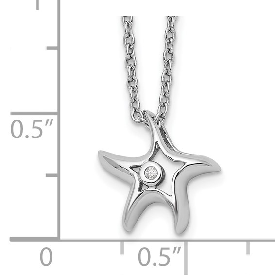 White Ice Sterling Silver Rhodium-plated 18 Inch Diamond Starfish Slide Pendant Necklace with 2 Inch Extender