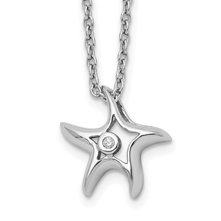 White Ice Sterling Silver Rhodium-plated 18 Inch Diamond Starfish Slide Pendant Necklace with 2 Inch Extender