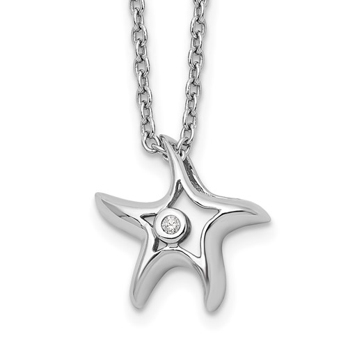 White Ice Sterling Silver Rhodium-plated Diamond Starfish Slide Pendant Necklace with 2 Inch Extender, 18"