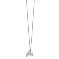 White Ice Sterling Silver Rhodium-plated Diamond Shell and Starfish Necklace with 2 Inch Extender, 18" view 2