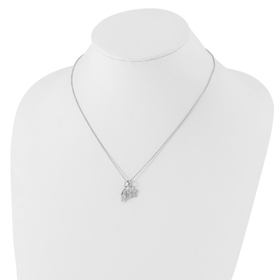 White Ice Sterling Silver Rhodium-plated 18 Inch Diamond Shell and Starfish Necklace with 2 Inch Extender
