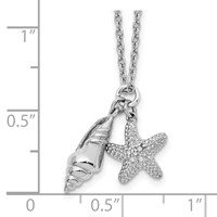White Ice Sterling Silver Rhodium-plated Diamond Shell and Starfish Necklace with 2 Inch Extender, 18" view 3
