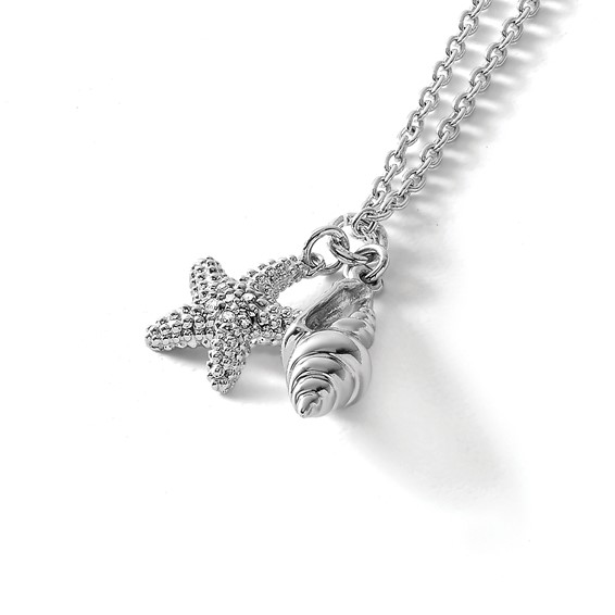 White Ice Sterling Silver Rhodium-plated 18 Inch Diamond Shell and Starfish Necklace with 2 Inch Extender