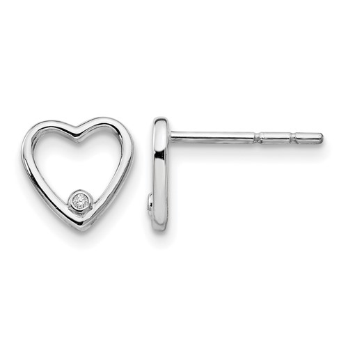 White Ice Sterling Silver Rhodium-plated Diamond Open Heart Post Earrings