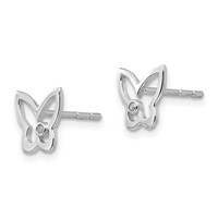 White Ice Sterling Silver Rhodium-plated Diamond Butterfly Post Earrings view 2