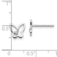 White Ice Sterling Silver Rhodium-plated Diamond Butterfly Post Earrings view 4