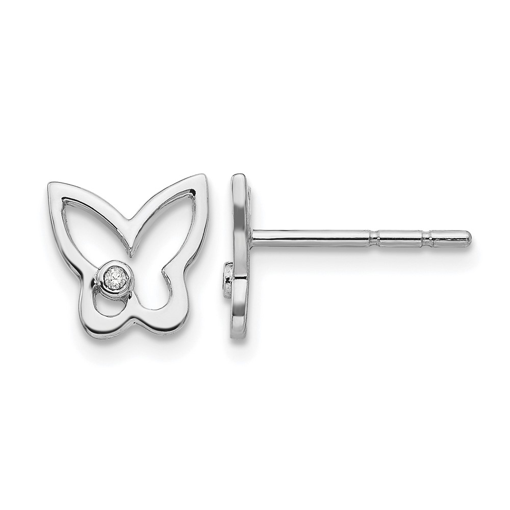 White Ice Sterling Silver Rhodium-plated Diamond Butterfly Post Earrings