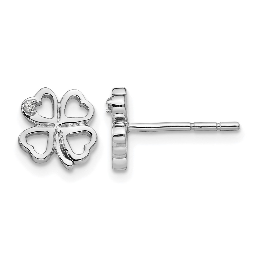 White Ice Sterling Silver Rhodium-plated Diamond Clover Post Earrings
