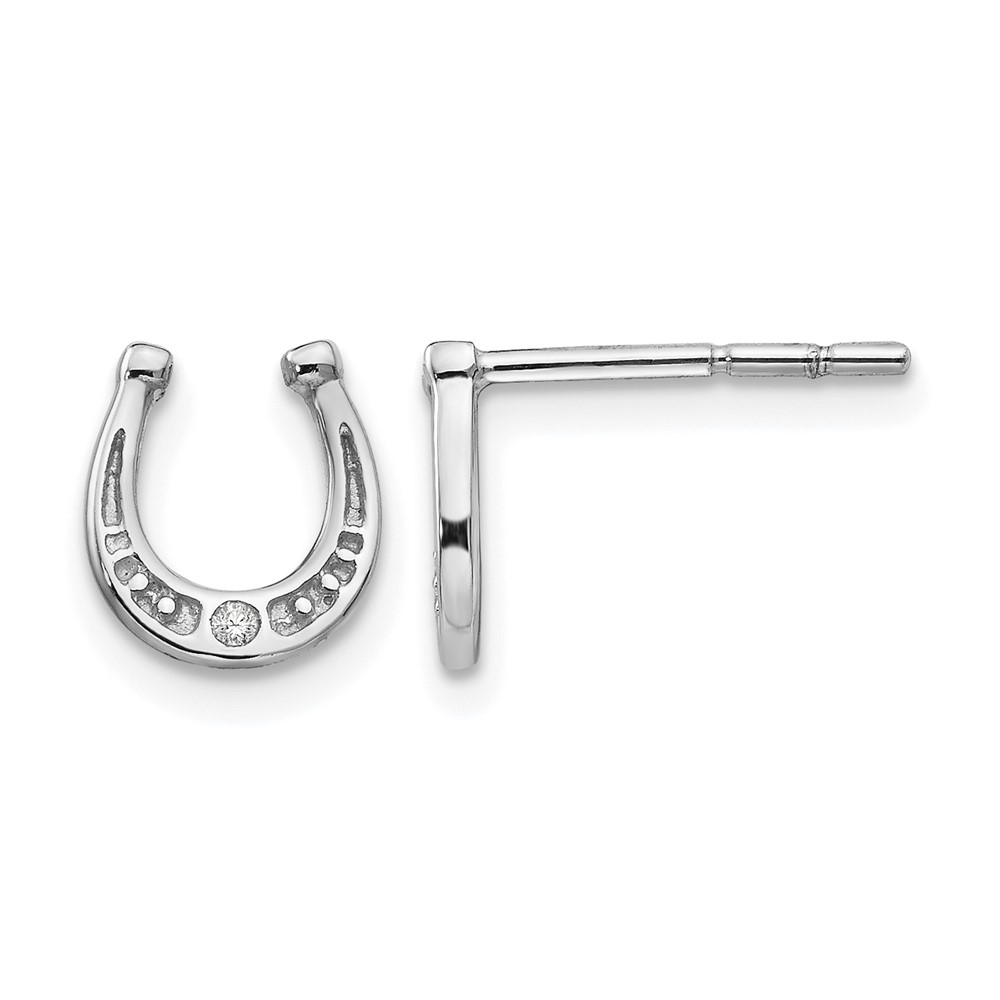 White Ice Sterling Silver Rhodium-plated Diamond Horseshoe Post Earrings