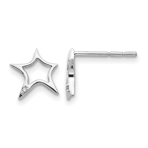 White Ice Sterling Silver Rhodium-plated Diamond Star Post Earrings