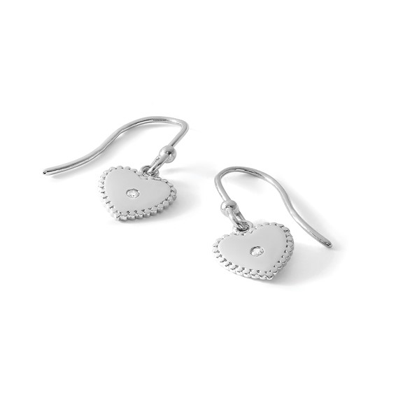 White Ice Sterling Silver Rhodium-plated Diamond Shepherd Hook Heart Dangle Earrings
