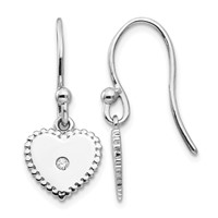 White Ice Sterling Silver Rhodium-plated Diamond Shepherd Hook Heart Dangle Earrings view 1