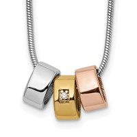 White Ice Sterling Silver Rhodium-plated Rose and Gold-tone Diamond Necklace with 2 Inch Extender, 18" view 1