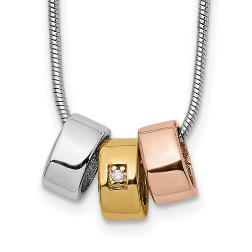 White Ice Sterling Silver Rhodium-plated Rose and Gold-tone Diamond Necklace with 2 Inch Extender, 18"