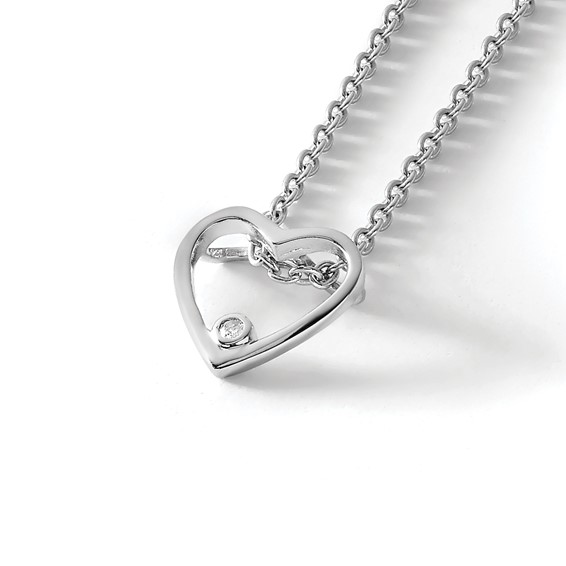 White Ice Sterling Silver Rhodium-plated 18 Inch Diamond Open Heart Necklace with 2 Inch Extender