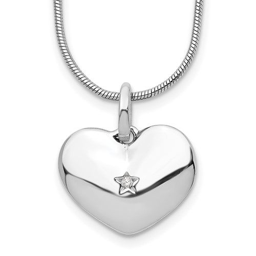 White Ice Sterling Silver Rhodium-plated Diamond Heart Necklace with 2 Inch Extender, 18"