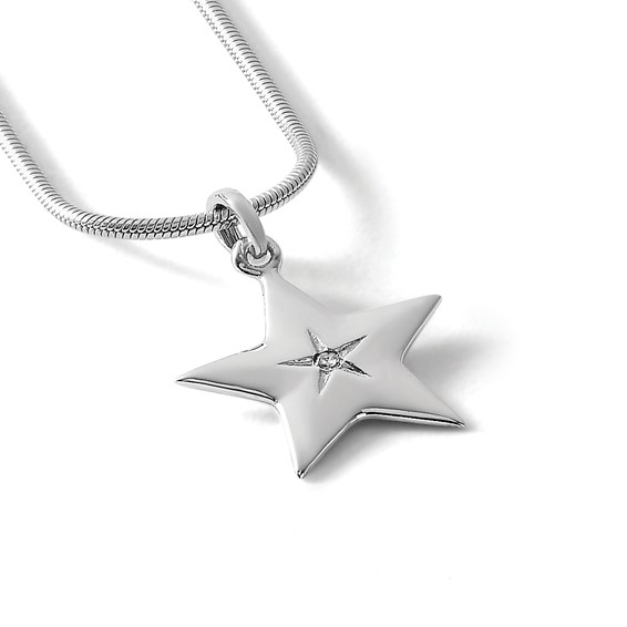 White Ice Sterling Silver Rhodium-plated 18 Inch Diamond Star Necklace with 2 Inch Extender