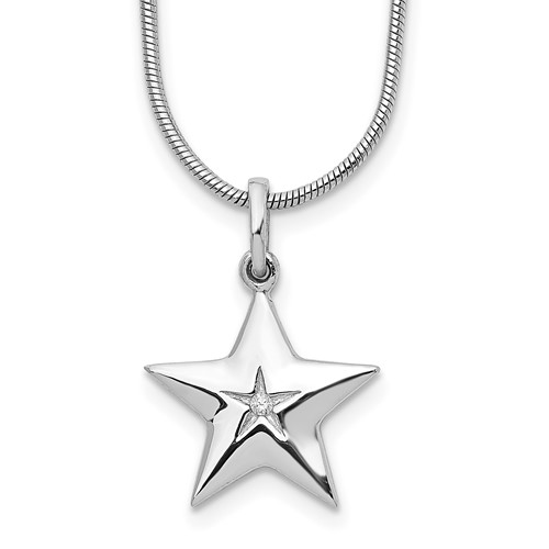 White Ice Sterling Silver Rhodium-plated Diamond Star Necklace with 2 Inch Extender, 18"