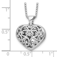 White Ice Sterling Silver Rhodium-plated Diamond Filigree Heart Locket Necklace with 2 Inch Extender, 18" view 3