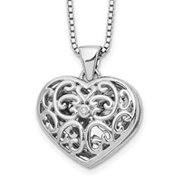 White Ice Sterling Silver Rhodium-plated Diamond Filigree Heart Locket Necklace with 2 Inch Extender, 18" view 1