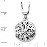 White Ice Sterling Silver Rhodium-plated Diamond Star Round Locket Necklace with 2 Inch Extender, 18" view 3
