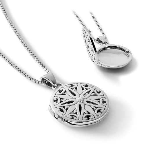 White Ice Sterling Silver Rhodium-plated 18 Inch Diamond Star Round Locket Necklace with 2 Inch Extender