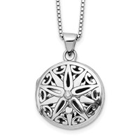 White Ice Sterling Silver Rhodium-plated Diamond Star Round Locket Necklace with 2 Inch Extender, 18" view 1