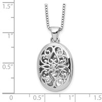 White Ice Sterling Silver Rhodium-plated Diamond Filigree Oval Locket Necklace with 2 Inch Extender, 18" view 3