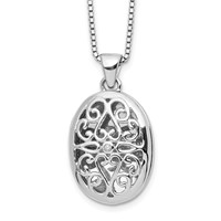 White Ice Sterling Silver Rhodium-plated Diamond Filigree Oval Locket Necklace with 2 Inch Extender, 18" view 1