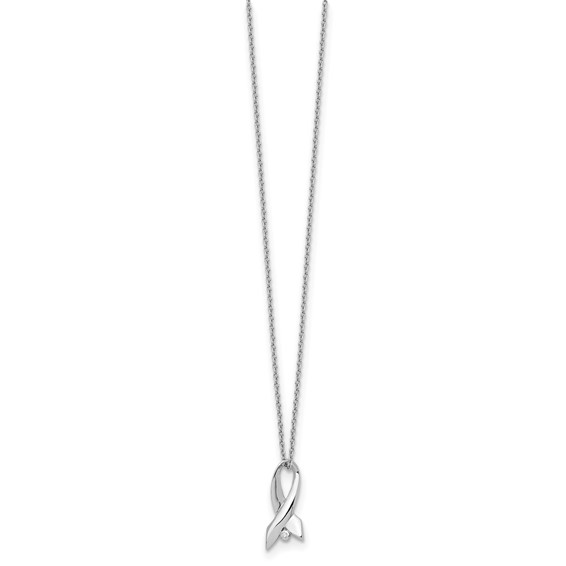 White Ice Sterling Silver Rhodium-plated 18 Inch Diamond Awareness Ribbon Necklace with 2 Inch Extender