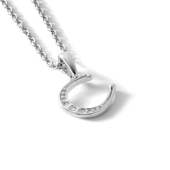 White Ice Sterling Silver Rhodium-plated 18 Inch Diamond Horseshoe Necklace with 2 Inch Extender