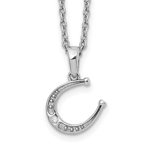 White Ice Sterling Silver Rhodium-plated Diamond Horseshoe Necklace with 2 Inch Extender, 18"