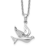 White Ice Sterling Silver Rhodium-plated Diamond Dove Necklace with 2 Inch Extender, 18" view 1