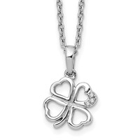 White Ice Sterling Silver Rhodium-plated Diamond Clover Necklace with 2 Inch Extender, 18" view 1