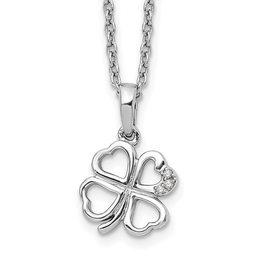 White Ice Sterling Silver Rhodium-plated Diamond Clover Necklace with 2 Inch Extender, 18"