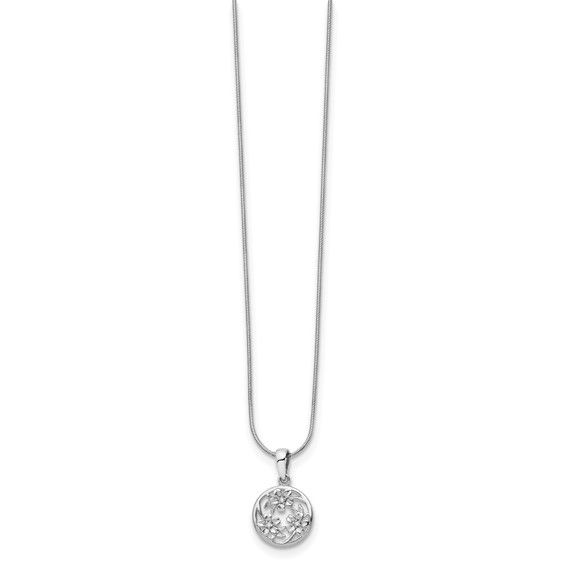 White Ice Sterling Silver Rhodium-plated 18 Inch Diamond Flower Necklace with 2 Inch Extender
