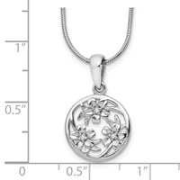 White Ice Sterling Silver Rhodium-plated Diamond Flower Necklace with 2 Inch Extender, 18" view 3