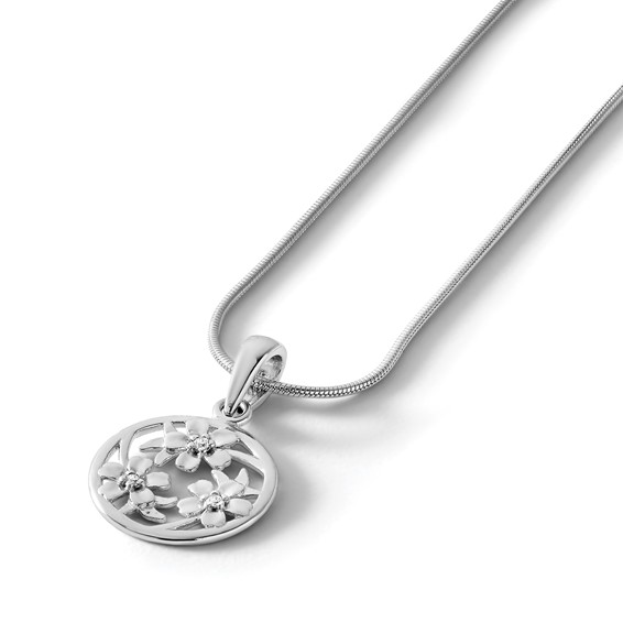 White Ice Sterling Silver Rhodium-plated 18 Inch Diamond Flower Necklace with 2 Inch Extender