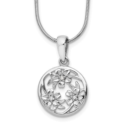 White Ice Sterling Silver Rhodium-plated Diamond Flower Necklace with 2 Inch Extender, 18"