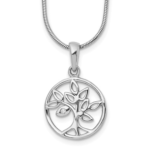 White Ice Sterling Silver Rhodium-plated Diamond Tree Necklace with 2 Inch Extender, 18"