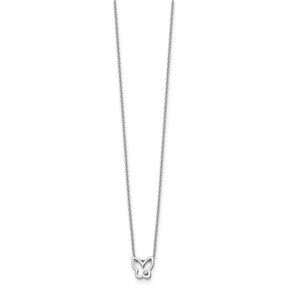 White Ice Sterling Silver Rhodium-plated 18 Inch Diamond Butterfly Necklace with 2 Inch Extender
