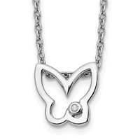 White Ice Sterling Silver Rhodium-plated Diamond Butterfly Necklace with 2 Inch Extender, 18" view 1