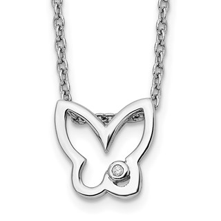 White Ice Sterling Silver Rhodium-plated 18 Inch Diamond Butterfly Necklace with 2 Inch Extender