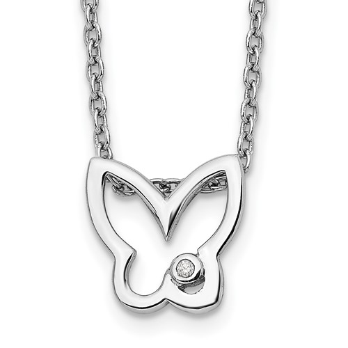 White Ice Sterling Silver Rhodium-plated Diamond Butterfly Necklace with 2 Inch Extender, 18"