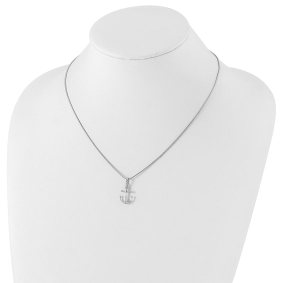 White Ice Sterling Silver Rhodium-plated 18 Inch Diamond Anchor Necklace with 2 Inch Extender