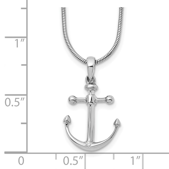 White Ice Sterling Silver Rhodium-plated 18 Inch Diamond Anchor Necklace with 2 Inch Extender
